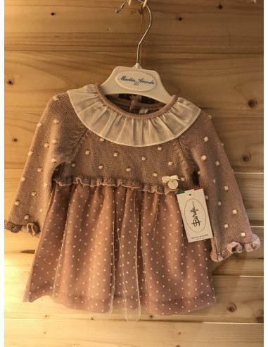 Vestito rosa con top in lana e sotto...