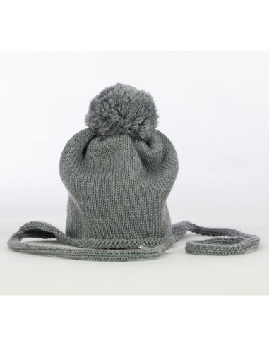 Cappello baby con pon-pon in pile di Lana Merino - col. grigio chiaro