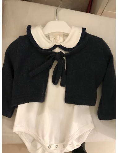 Cardigan blu in lana con fiocchino da...