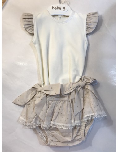 Completo culotte e body con alette beige