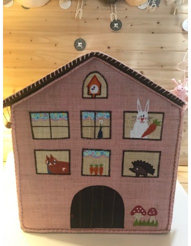 Cesta casa rosa con finestre portagiochi