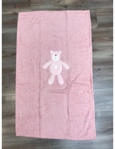 Telo mare in spugna rosa con orso rosa