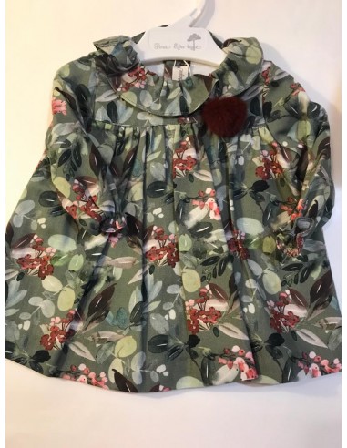 Vestito a fiori con pon pon bordeaux