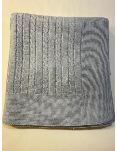 Coperta lana celeste treccia