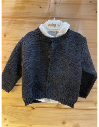 cardigan in filo di pura lana colore...