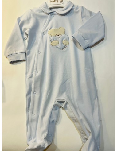 tutina in cotone celeste con orso e...