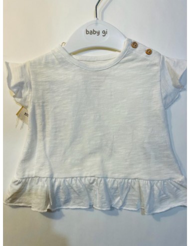T shirt in cotone bianco con ruches