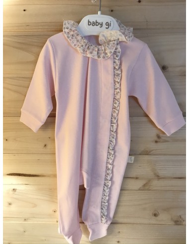 Tutina rosa con ruches e colletto a...