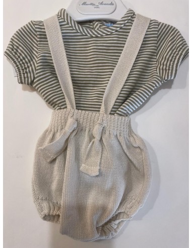 completo salopette con t shirt a righe