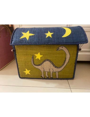 Cesta media in raffia con dinosauro