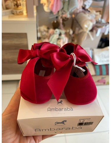 Scarpina velluto con fiocco rosso raso