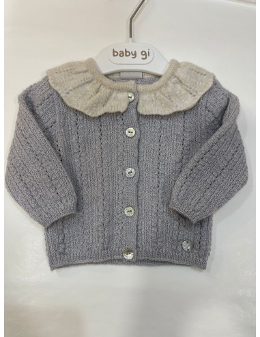 Cardigan lana con collo panna