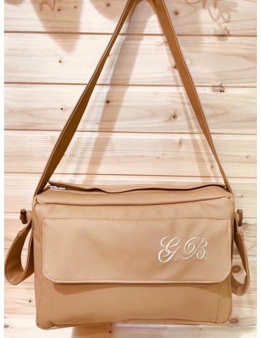 Diaper bag in tessuto con cifre beige...