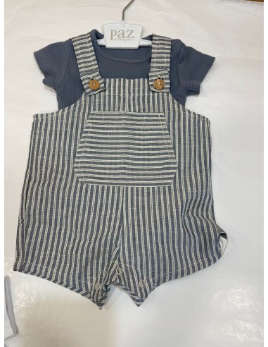 Salopette a righe jeans/panna