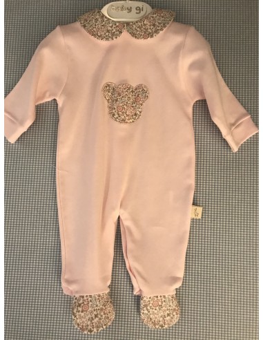 Tutina in cotone rosa con colletto e...