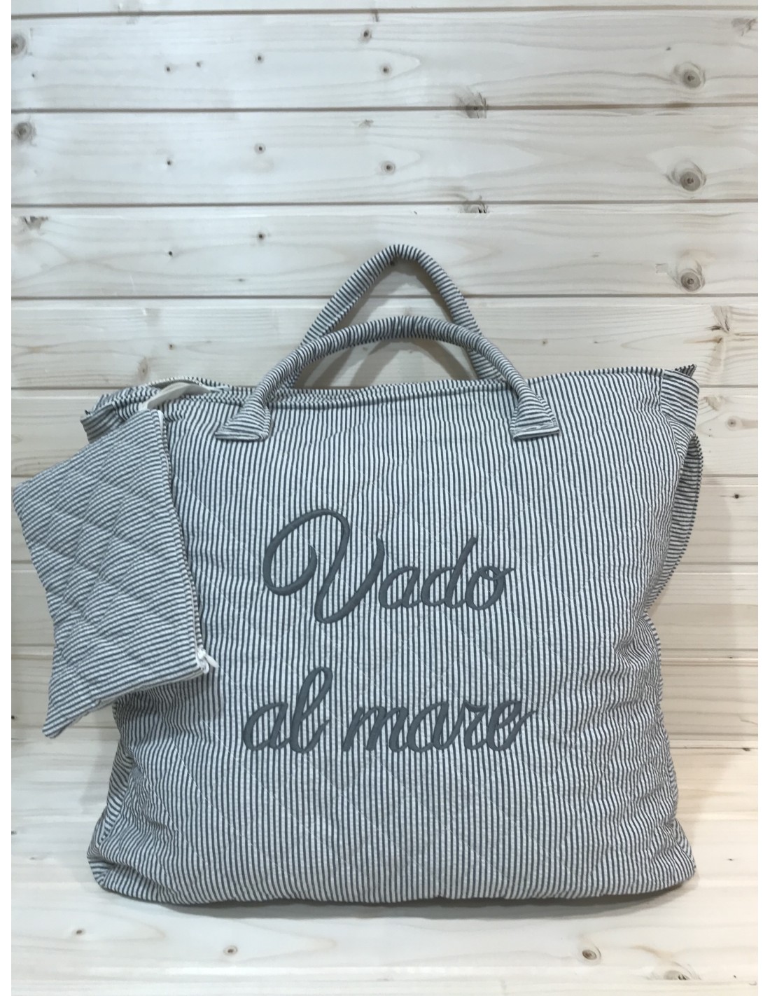 Borsone mare in seersucker grigio Vado al mare